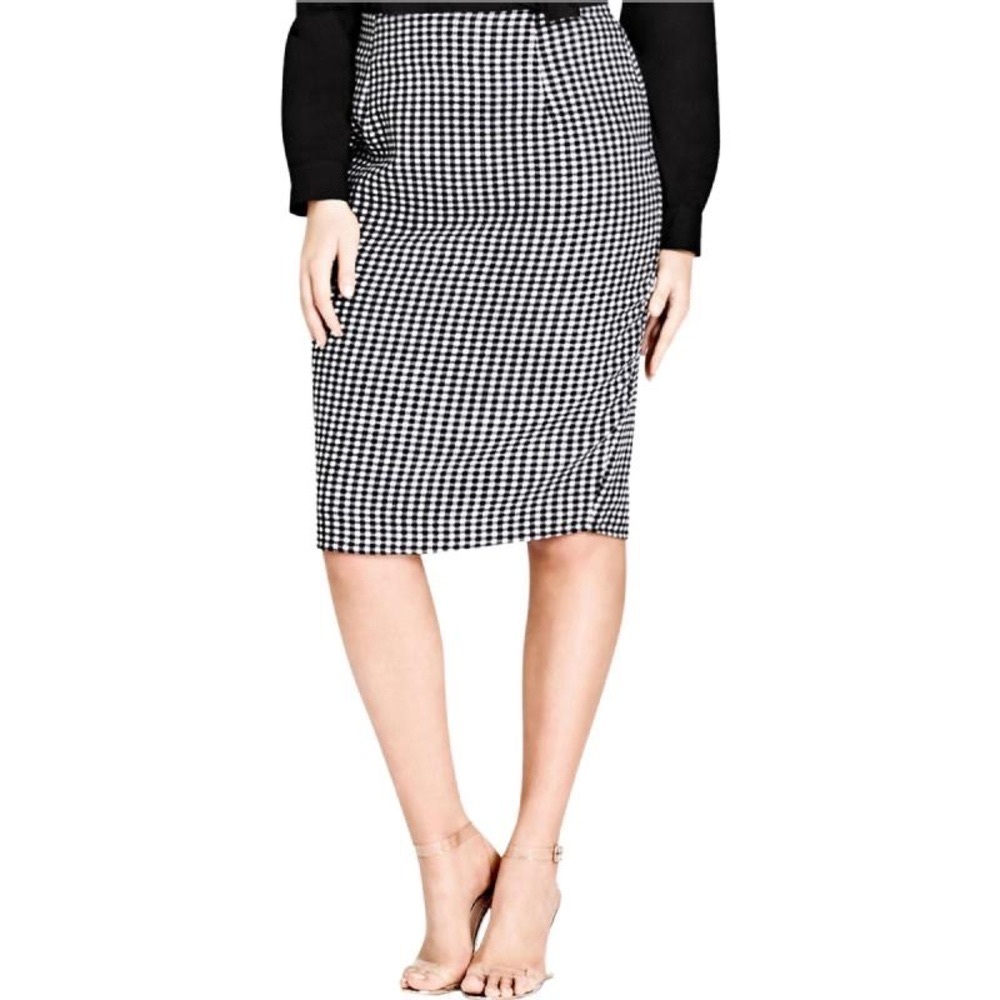 City Chic Black and White Gingham Midi Pencil Skirt